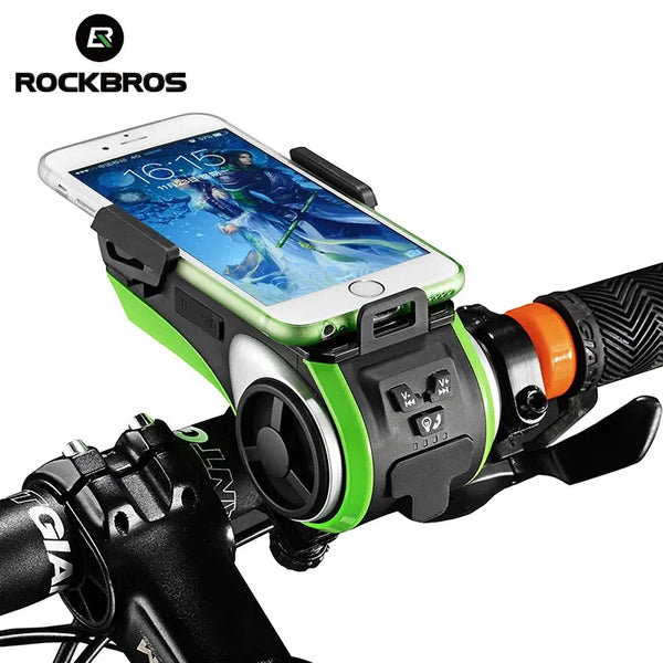 ROCKBROS Waterproof Bicycle 5 In 1 Multi Function Bluetooth Speaker Mobile Battery 4400 mAh Power Bank Phone Holder Bikes Light