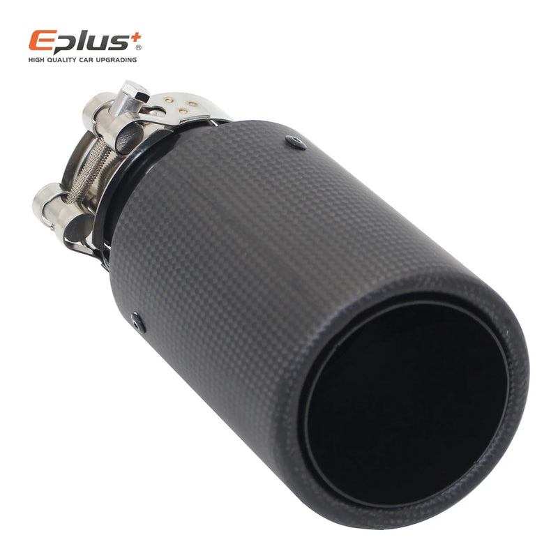 EPLUS Car Matte Carbon Fiber Muffler Tip Exhaust System Pipe Mufflers Nozzle Universal Crimping Stainless Black For Akrapovic