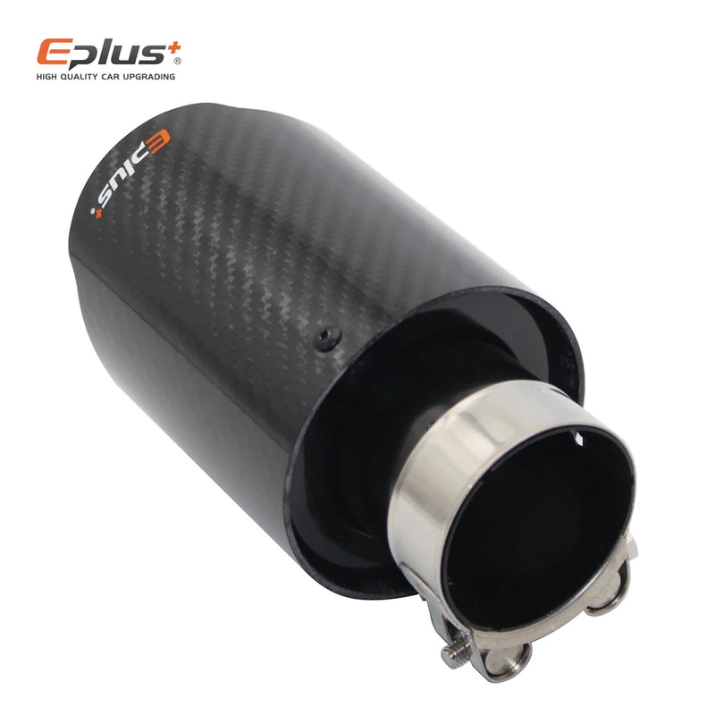 EPLUS Car Glossy Carbon Fiber Muffler Tip Exhaust System Pipe Mufflers Nozzle Universal Straight Stainless Black For Akrapovic