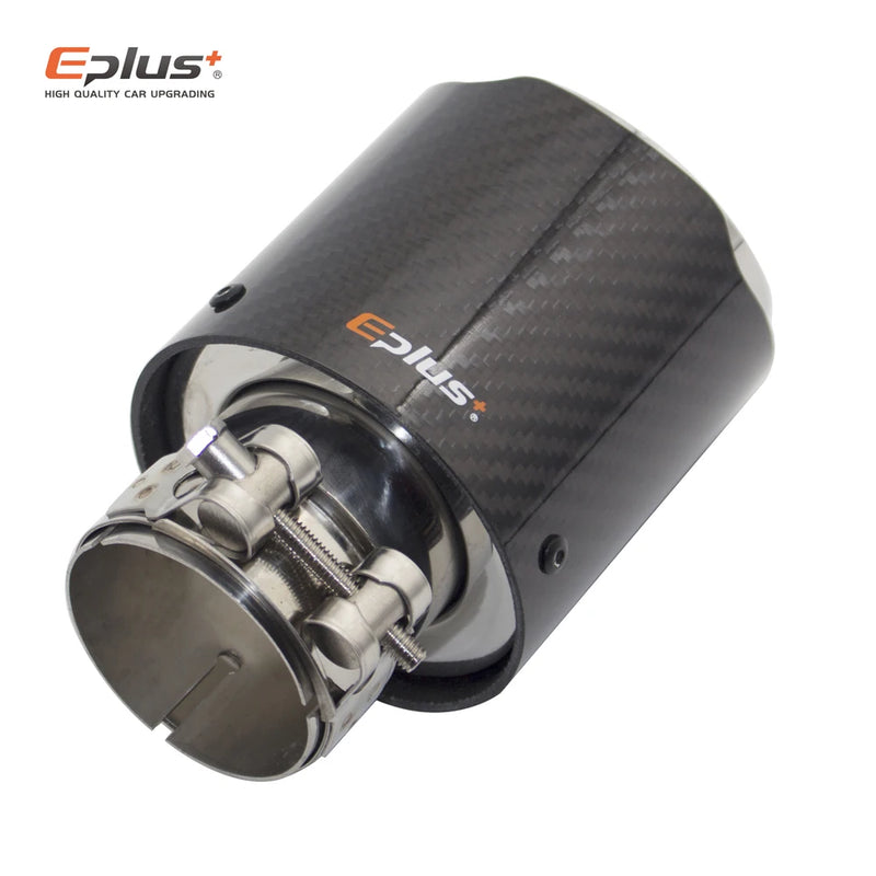 EPLUS Car Glossy Carbon Fiber Muffler Tip Exhaust System Pipe Mufflers Nozzle Universal Straight Stainless Silver For Akrapovic