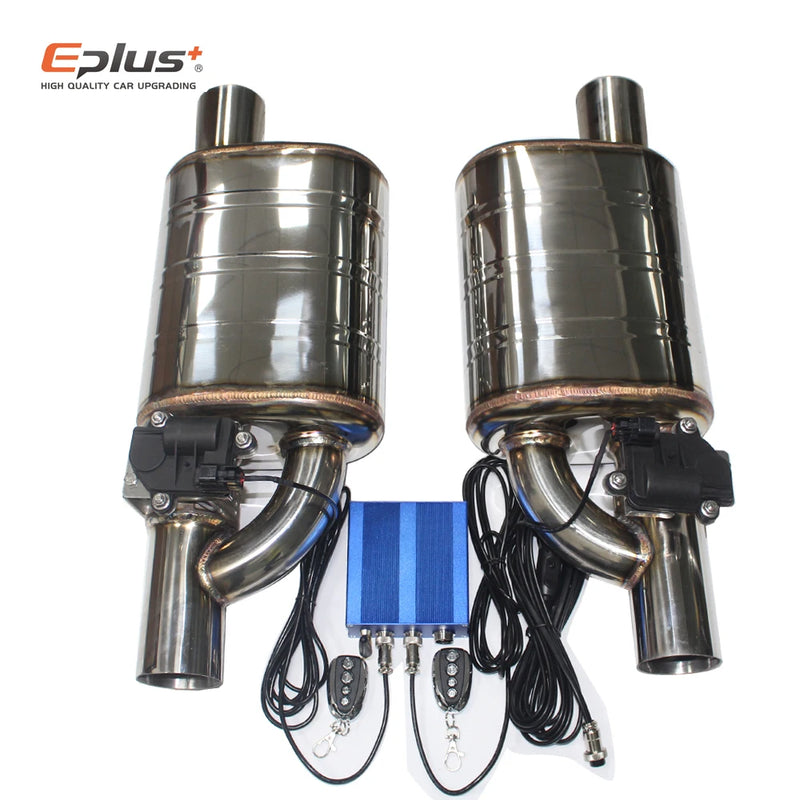 EPLUS 1 Pair 2pcs Car Exhaust System Electric Valve Control Exhaust Pipe Kit Adjustable Valve Angle Silencer Stainless Universal