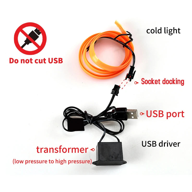 5m Car Interior Accessories Atmosphere Lamp EL Cold Light Line With USB DIY Decorative Dashboard Console Auto LED Ambient Lights