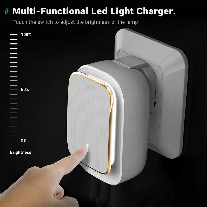 TOPK L-Power 22W 4.4A(Max) USB Charger for iPhone 8 X 7 6 LED Lamp Smart Auto-ID USB Wall Mobile Phone Charger EU/US/UK Plug
