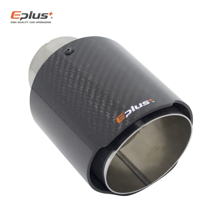 EPLUS Car Glossy Carbon Fiber Muffler Tip Exhaust System Pipe Mufflers Nozzle Universal Straight Stainless Silver For Akrapovic