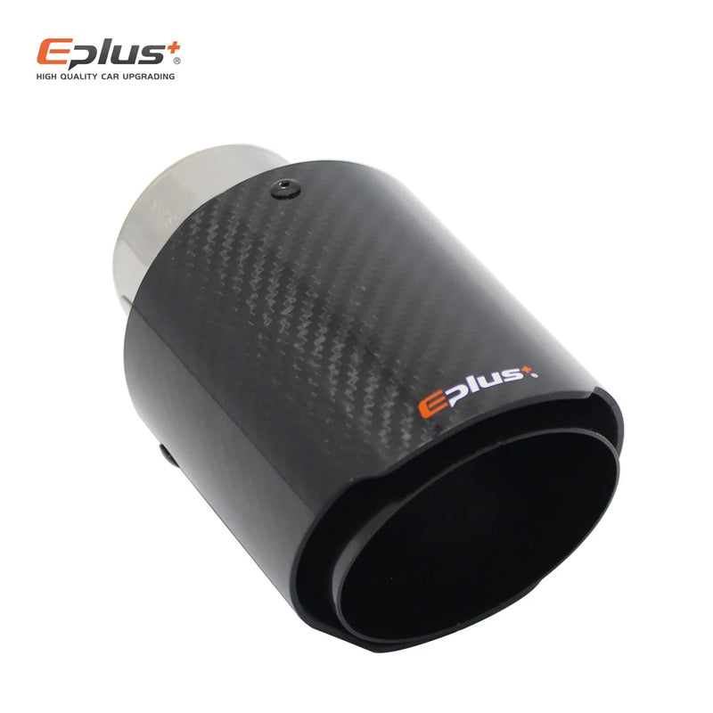EPLUS Car Glossy Carbon Fiber Muffler Tip Exhaust System Pipe Mufflers Nozzle Universal Straight Stainless Black For Akrapovic