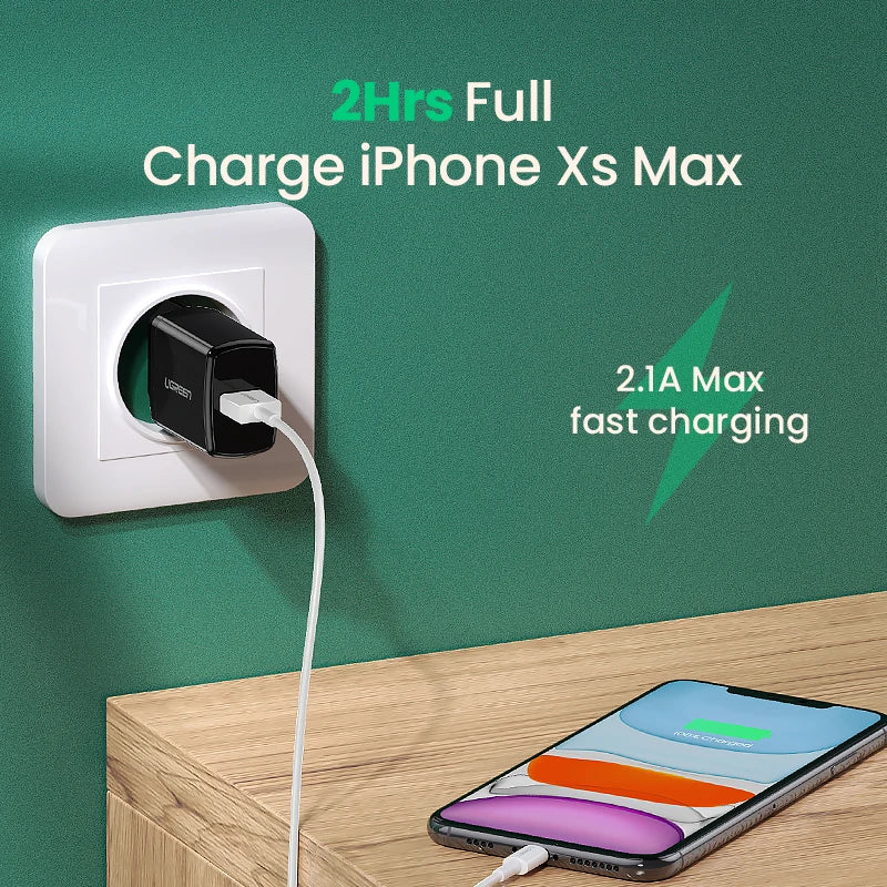 Ugreen 5V 2.1A USB Charger for iPhone 14 X 8 7 iPad Fast Wall Charger EU Adapter for Samsung S9 Xiaomi Mi 8 Mobile Phone Charger