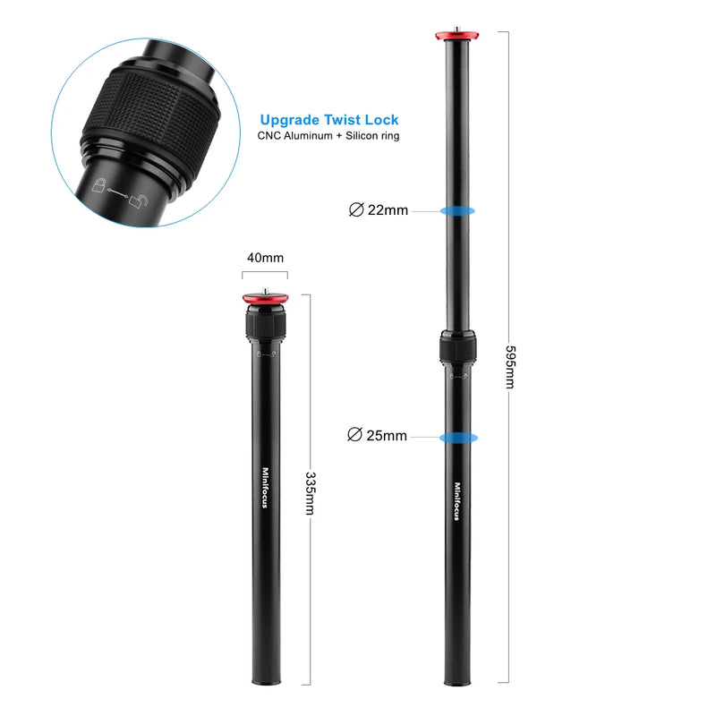 Aluminium Handheld Adjustable Tripod Center Column Mount Monopod Extension Rod for DSLR SLR Cameras Gimbal Extender Bar Tube