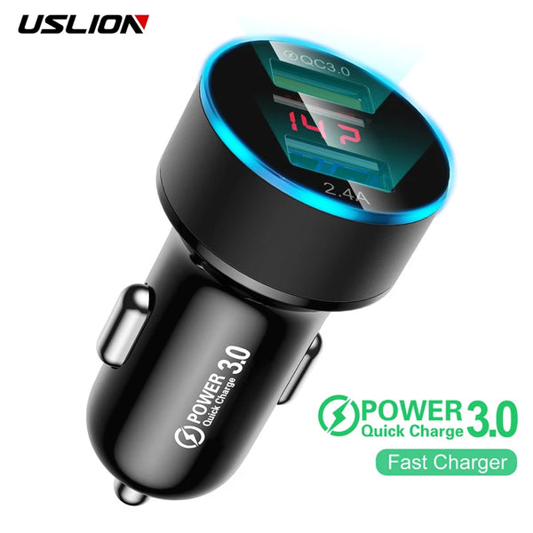 USLION Mini Dual USB Car Charger For Phone 24V 3A Mobile Phone Charger For iPhone Fast USB Charger Adapter For Car For Tablets