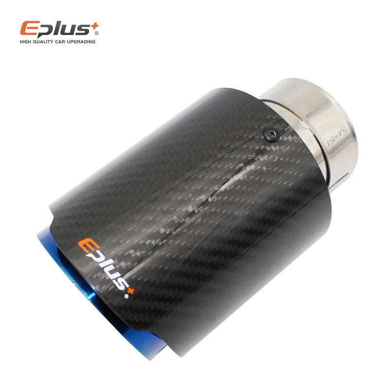 EPLUS Car Glossy Carbon Fiber Muffler Tip Exhaust System Pipe Mufflers Nozzle Universal Straight Stainless Blue For Akrapovic