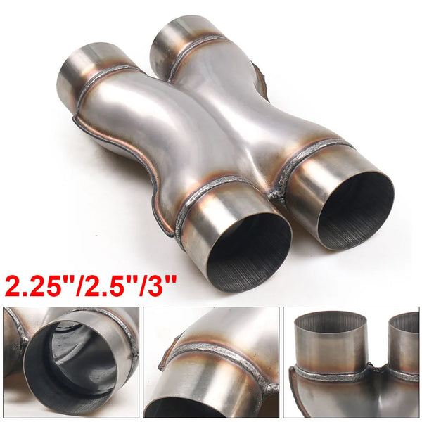 Car X-PIPE 2.25'' 2.5'' 3'' In/Out Car Exhaust System X-pipe Stainless Steel Universal Muffler Tip Four Way Exhust Pipe