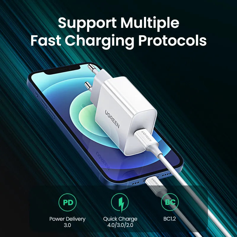 UGREEN Quick Charge 4.0 3.0 QC PD Charger 20W QC4.0 QC3.0 USB Type C Fast Charger for iPhone 15 14 13 12 Xiaomi Phone PD Charger