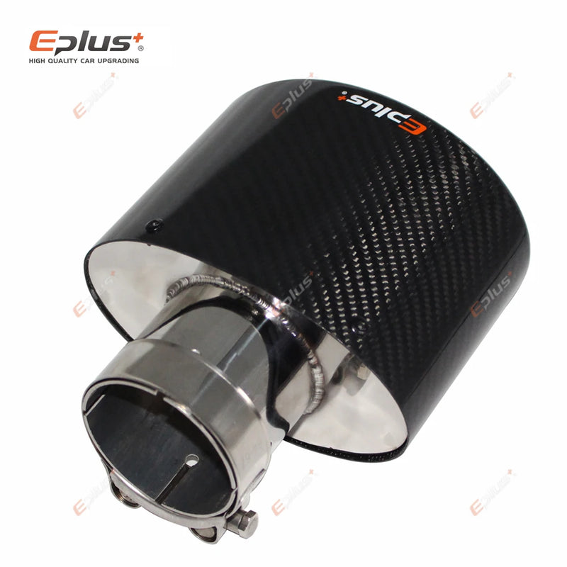 EPLUS Glossy Carbon Fiber Car Mufflers Tip Exhaust Pipe Nozzle Decoration Universal Stainless Silver Oval Width 150mm Or 105mm