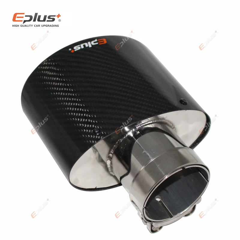 EPLUS Glossy Carbon Fiber Car Mufflers Tip Exhaust Pipe Nozzle Decoration Universal Stainless Silver Oval Width 150mm Or 105mm