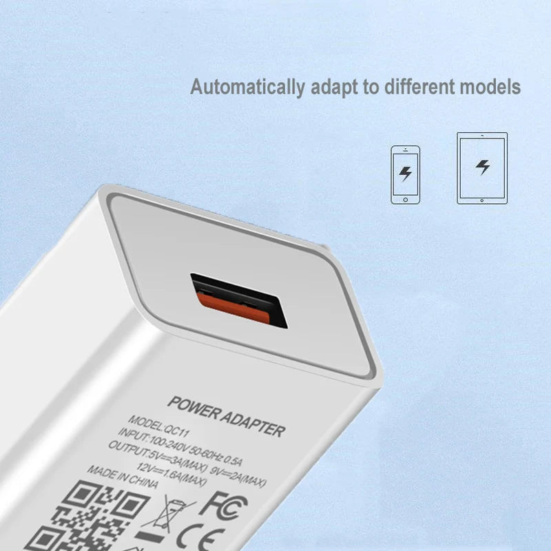 USB Type-c Cable Fast Charger 18W Quick Charge 3.0 Travel Phone Adapter For Samsung Galaxy A21S A32 A52 A72 A42 A12 5G Huawei