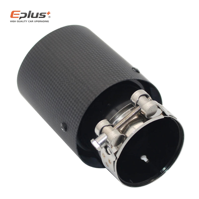 EPLUS Car Matte Carbon Fiber Muffler Tip Exhaust System Pipe Mufflers Nozzle Universal Crimping Stainless Black For Akrapovic