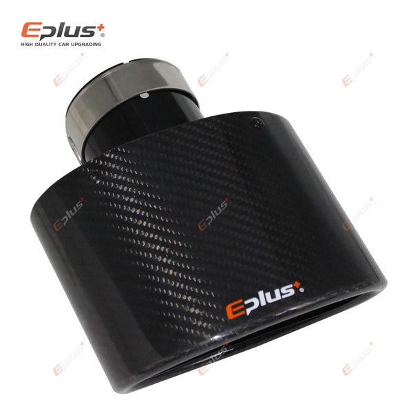EPLUS Glossy Carbon Fiber Car Mufflers Tip Exhaust Pipe Nozzle Decoration Universal Stainless Black Oval Width 150mm Or 105mm