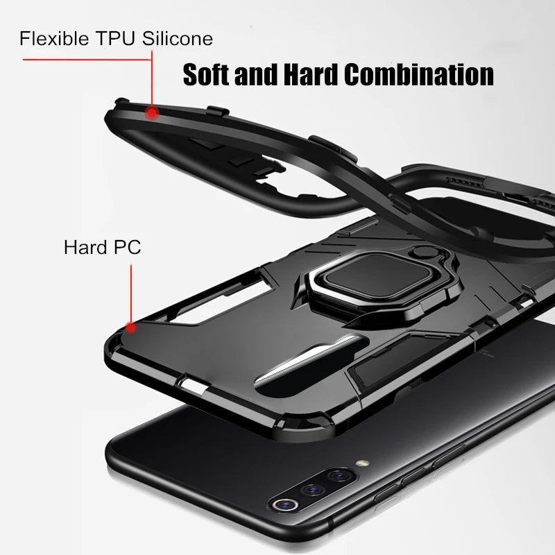 KEYSION Shockproof Armor Case For Xiaomi Mi A3 A3 Lite CC9e Mi 9T Pro 9 SE F1 Stand Ring Phone Cover for redmi note 7 7A 5 6 pro