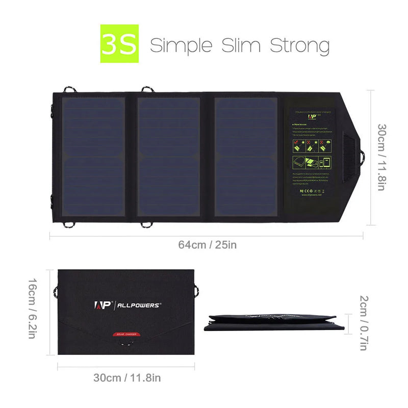 ALLPOWERS Solar panel 5V21W Portable Phone Charger Solar Charger Dual USB Output Mobile Solar Battery Charger for iPhone Samsung