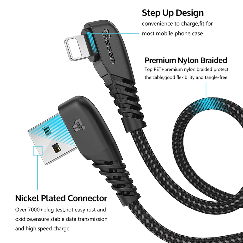 TIEGEM 90 DEGREE USB Cable For iPhone 13 12 11 pro max X 8 7 plus Cable Fast Charging Cable Mobile Phone Charger 2M 3M