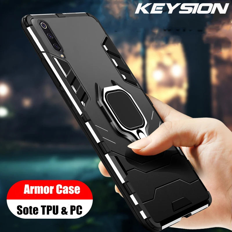 KEYSION Shockproof Armor Case For Xiaomi Mi A3 A3 Lite CC9e Mi 9T Pro 9 SE F1 Stand Ring Phone Cover for redmi note 7 7A 5 6 pro