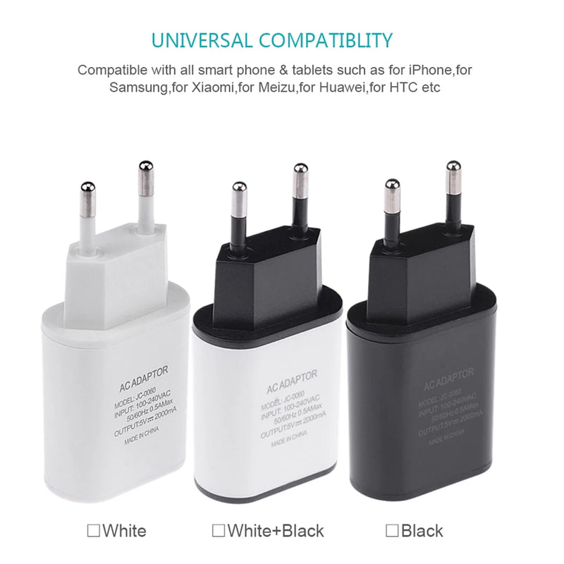 Universal Mobile Phone Charger 5V1A/5V2A USB Travel Charger Portable Wall Charger for iphone samsung Adapter EU Plug Black/White