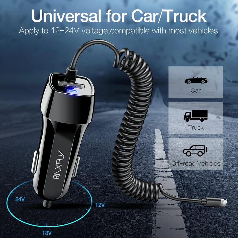 RAXFLY Car Charger Car USB Quick Charger 3.0 For Xiaomi Car Charger For Mobile Phone Micro Type C Fast Cable For iPhone Chargers
