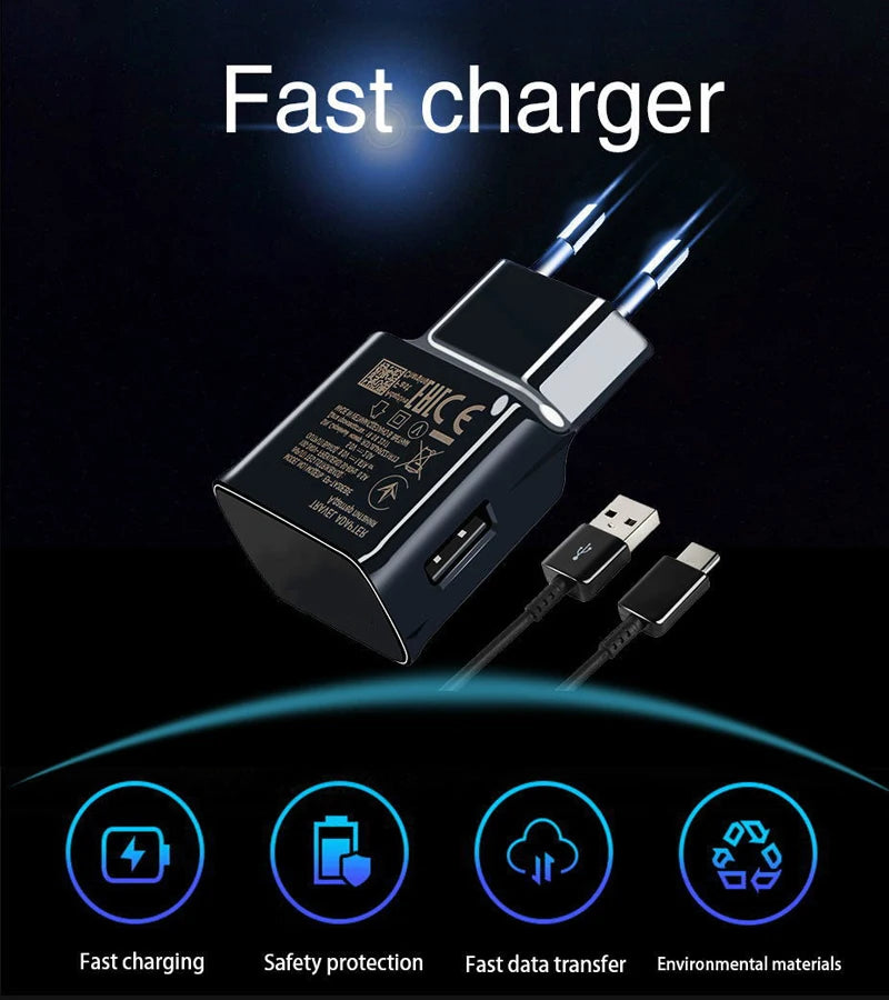 For Samsung Galaxy A21S A12 M31S A02S A52 A32 A42 A41 9V 1.67A Fast Phone Charger Adapter EU Plug Type-c USB Cable Charger