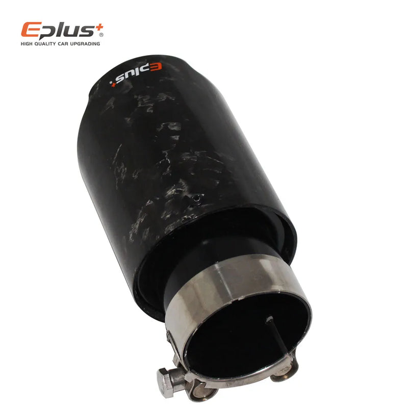 EPLUS Car Glossy Scattered Pattern Carbon Fiber Muffler Tip Exhaust System Pipe Mufflers Nozzle Universal Straight Stainless