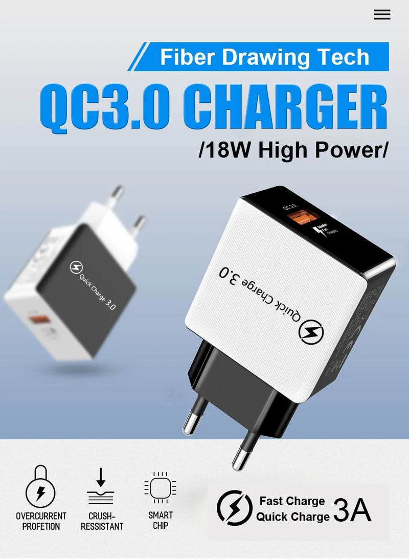 Quick Charge 3.0 4.0 USB Charger Universal 5V 3A Fast Charging Adapter For Samsung S10 Xiaomi Huawei Tablet Mobile Phone Charger