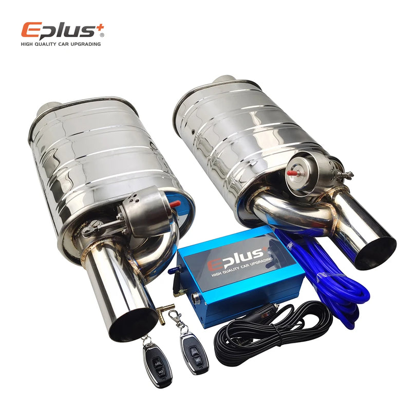 EPLUS 1 Pair Car Exhaust System Vacuum Valve Control Exhaust Pipe Kit Remote Control Variable Silencer Stainless Universal 63mm
