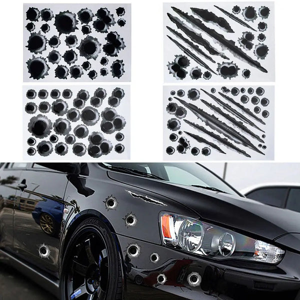 1Pcs Funny Car Stickers 3D Bullet Hole Car Side Stickers Car-covers Motorcycle Scratch Realistic Bullet Hole Waterproof Stickers