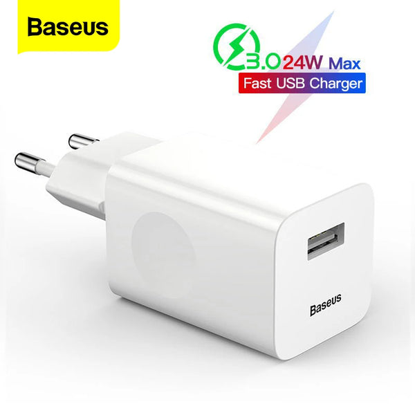 Baseus 24W Quick Charge 3.0 USB Charger QC3.0 Wall Mobile Phone Charger for iPhone X Xiaomi Mi 9 Tablet iPad EU QC Fast Charging