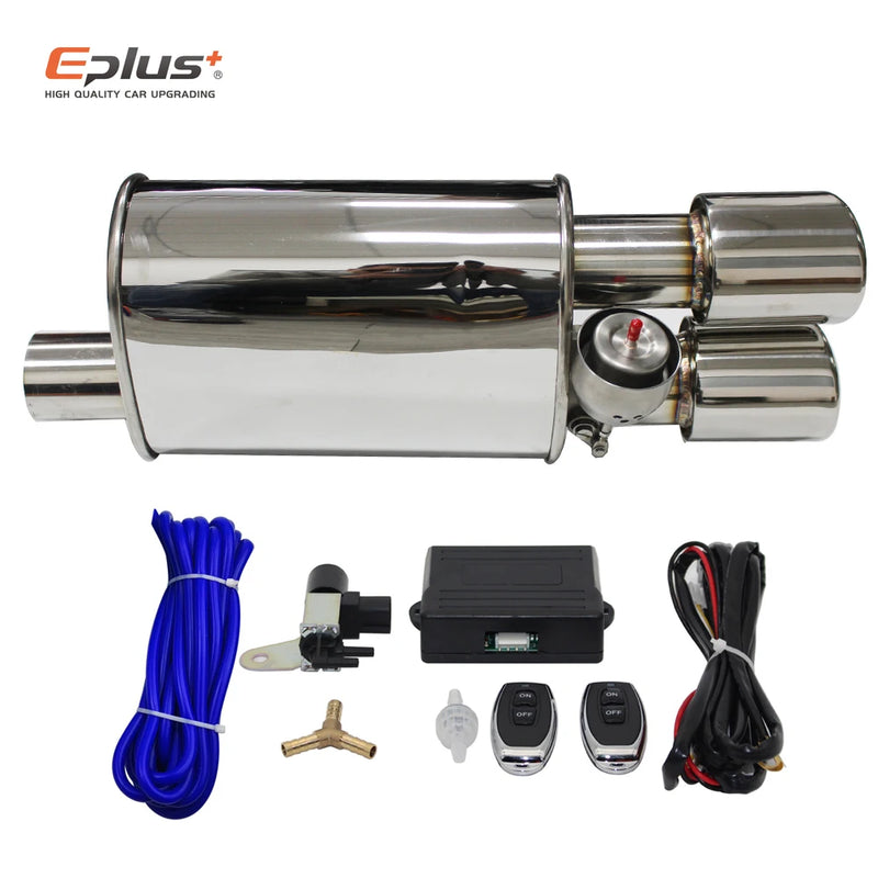 EPLUS Car Exhaust System Vacuum Valve Control Exhaust Pipe Kit Variable Silencer Stainless Universal 51 63 76 Mm With Nozzle