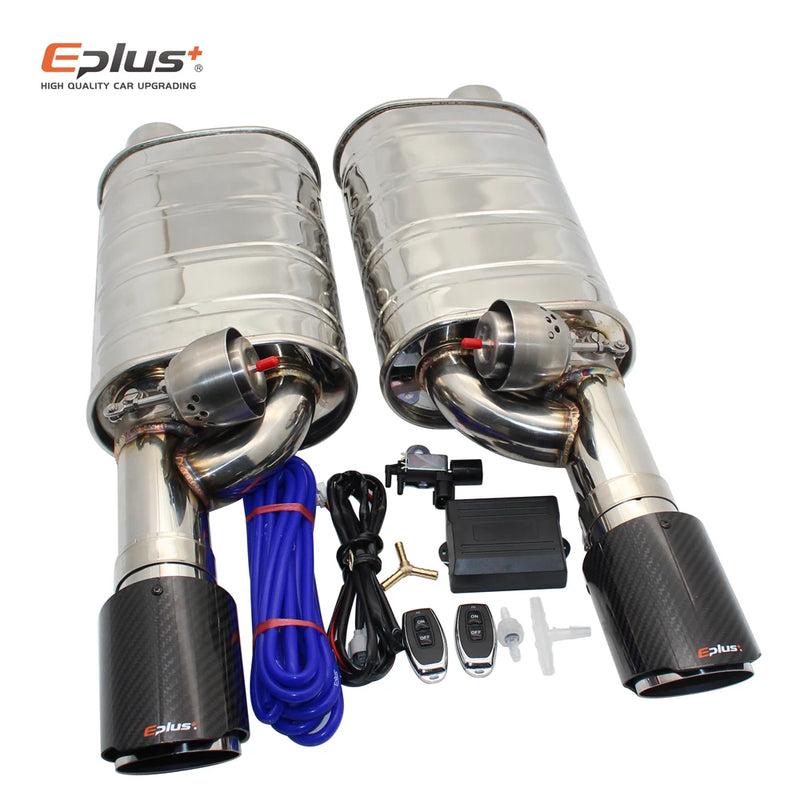 EPLUS 1 Pair Car Exhaust System Vacuum Valve Control Exhaust Pipe Kit Remote Control Variable Silencer Stainless Universal 63mm