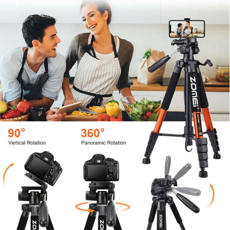 187cm/73.6in Tall Zomei Aluminum Alloy Portable Tripod for Camera DSLR Canon Nikon, 360 Degree Panorama Photography Phone Stand