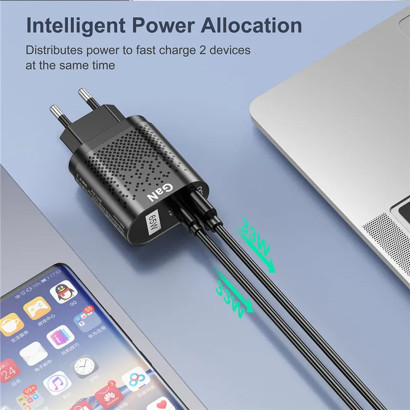 USLION 65W GaN Charger Tablet Laptop Fast Charger Type C PD Quick Charger EU/KR/AU Specification Plug Adapter For iPhone Samsung