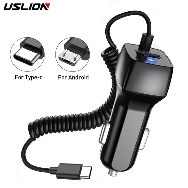 USLION USB Car Phone Charger For Samsung S10 S9 Plus Car-charger Micro USB Type C Cable Fast Quick Charge For Xiaomi Huawei SONY