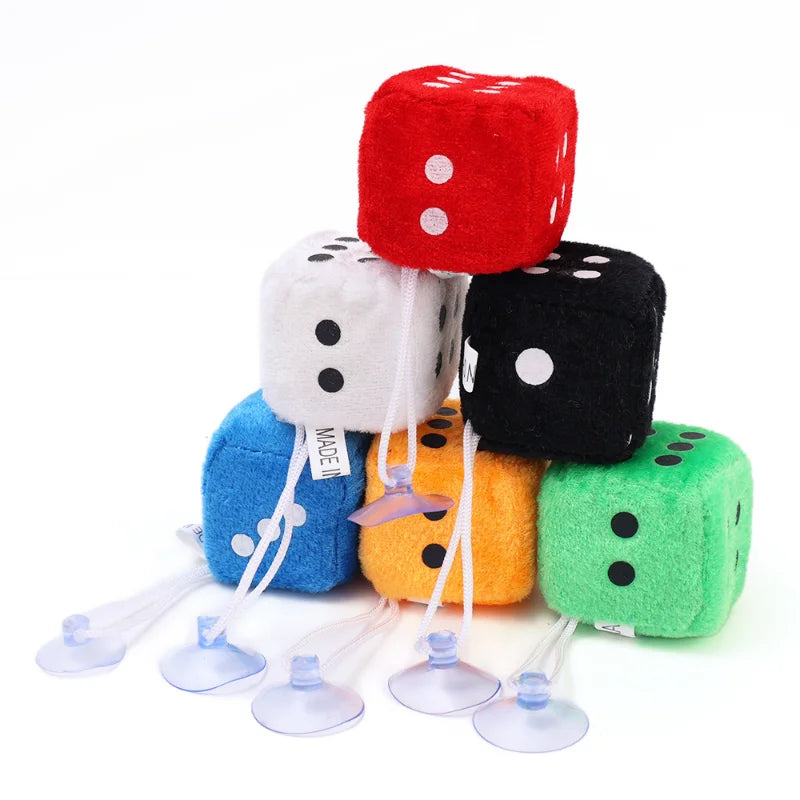 Colorful Plush Dice Car Toy Suction Cup Pendant Auto Rear View Mirror Hanging Suspension Ornaments Home Decoration Gifts Girl