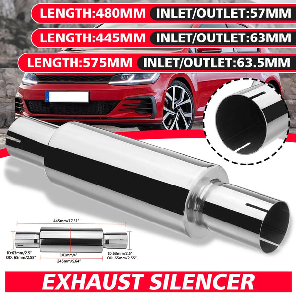 2.25"/2.5"ID Stainless Steel Exhaust Muffler Resonator Tail Tube Silencer Car Muffler Pipe Exhaust System Universal