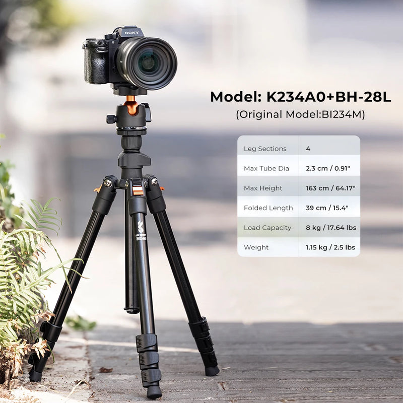 K&F Concept Portable Camera Travel Tripod Flexible Vlog Tripod with 360 Degree Ball Head Quick Release for Canon Nikon Sony DSLR