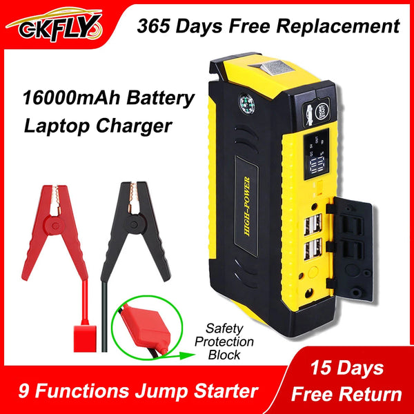 GKFLY High Capacity 16000mAh Starting Device Booster 12V Portable Car Jump Starter Cables Power Bank Car Starter Battery Charger