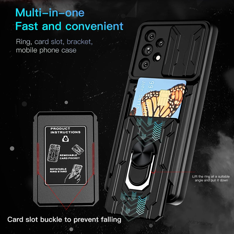 KEYSION Shockproof Case for Samsung A53 5G A33 A73 A52 A72 A32 A22 A12 Card Bag Camera Protection Phone Cover for Galaxy A23 A13