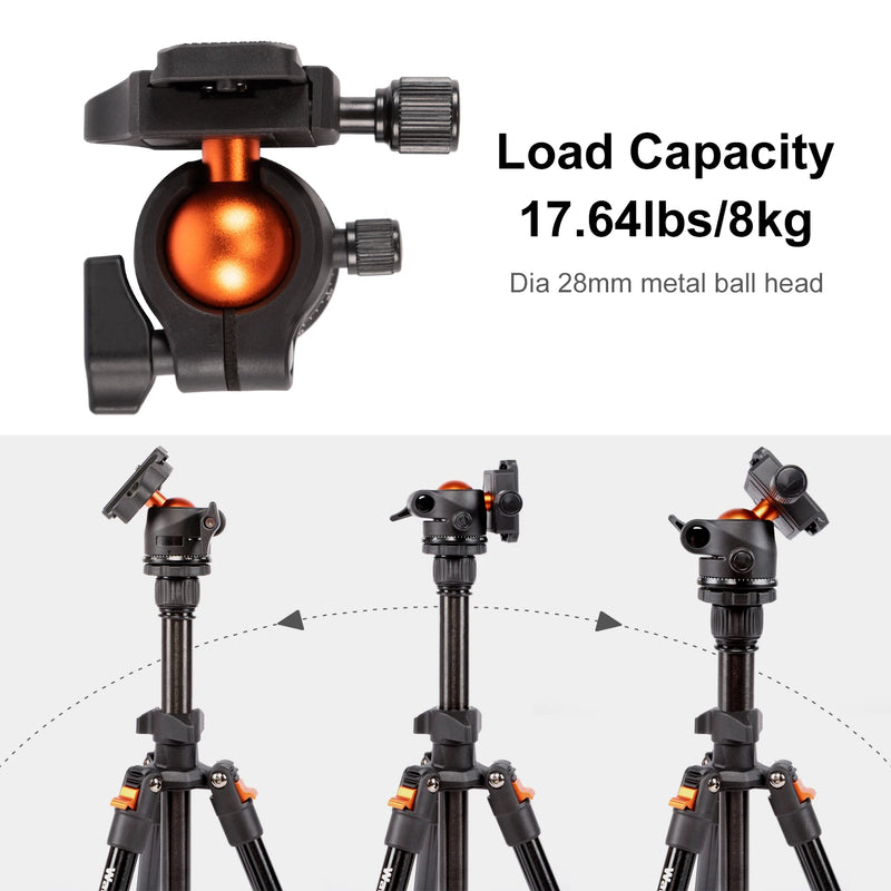 Walkingway 62.99inch Camera Tripod Aluminum Portable Travel Lightweight Compact Tripod with Ball Head for Camera Projector Easel