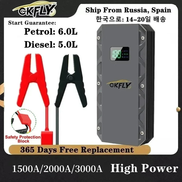 GKFLY High Power 2000A/3000A Car Jump Starter 12V Portable Starting Device Power Bank Car Charger For Car Battery Booster LED