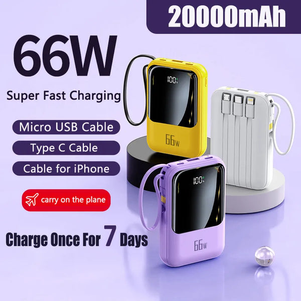 Mini Power Bank 66W 20000mAh Super Fast Charging External Mobile Battery Camping Charger For iPhone Samsung Huawei Powerbank New