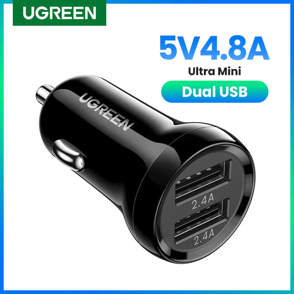 Ugreen Mini USB Car Charger For Mobile Phone Tablet GPS 4.8A Fast Charger Car-Charger Dual USB Car Phone Charger Adapter in Car