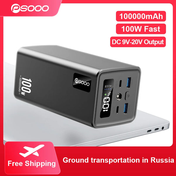 PSOOO Pd 100w Power Bank 100000mah Large Cacacity Charger External Battery Laptop Powerbank For Iphone Xiaomi Samsung Tablet