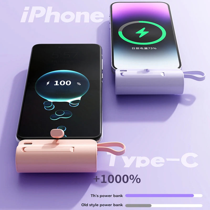 New 20000mAh Mini Fast Power Bank Portable Type-C Lightning Built In Cable Powerbank High Capacity Charging External For iPhone