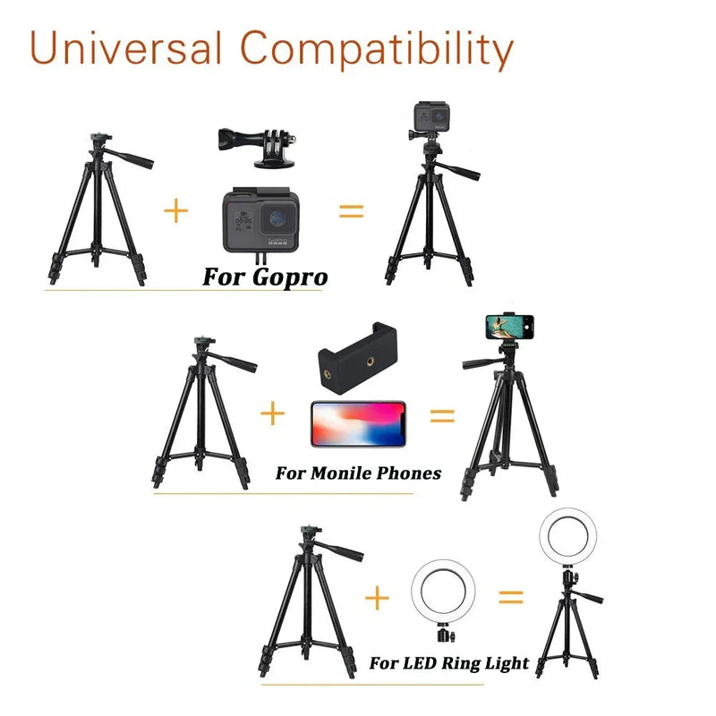 DSLR Tripod For Camera Phone Aluminum Travel Tripode Flexible Lightweight Light Stand Photography for Live Youtube Cellphone