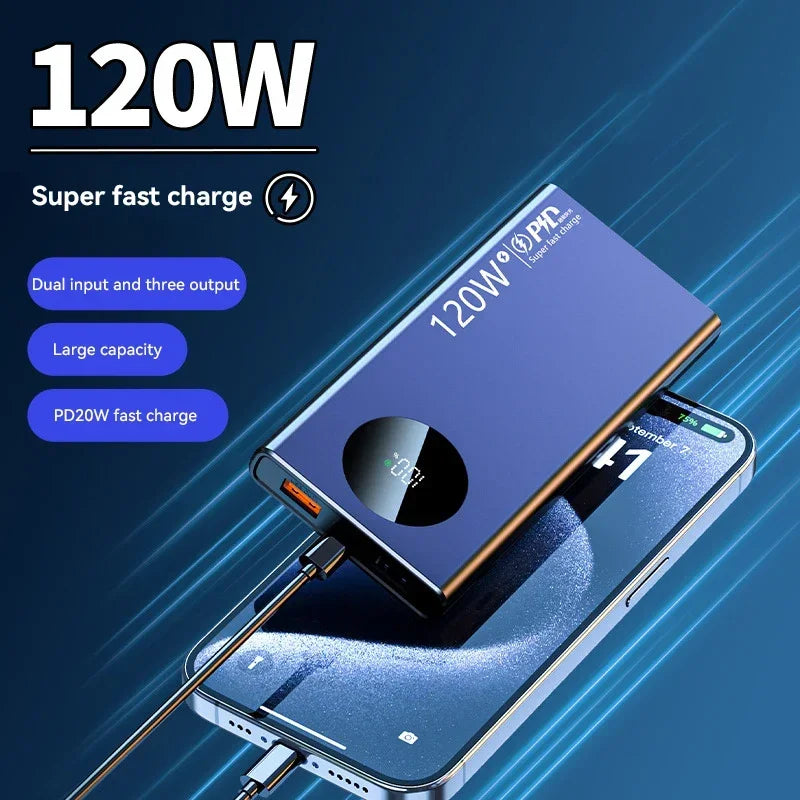 30000mah 120w Super Fast Charging Power Bank Large Battery Support PD Agreement Output For Iphone Samsung Mobile Power Supply